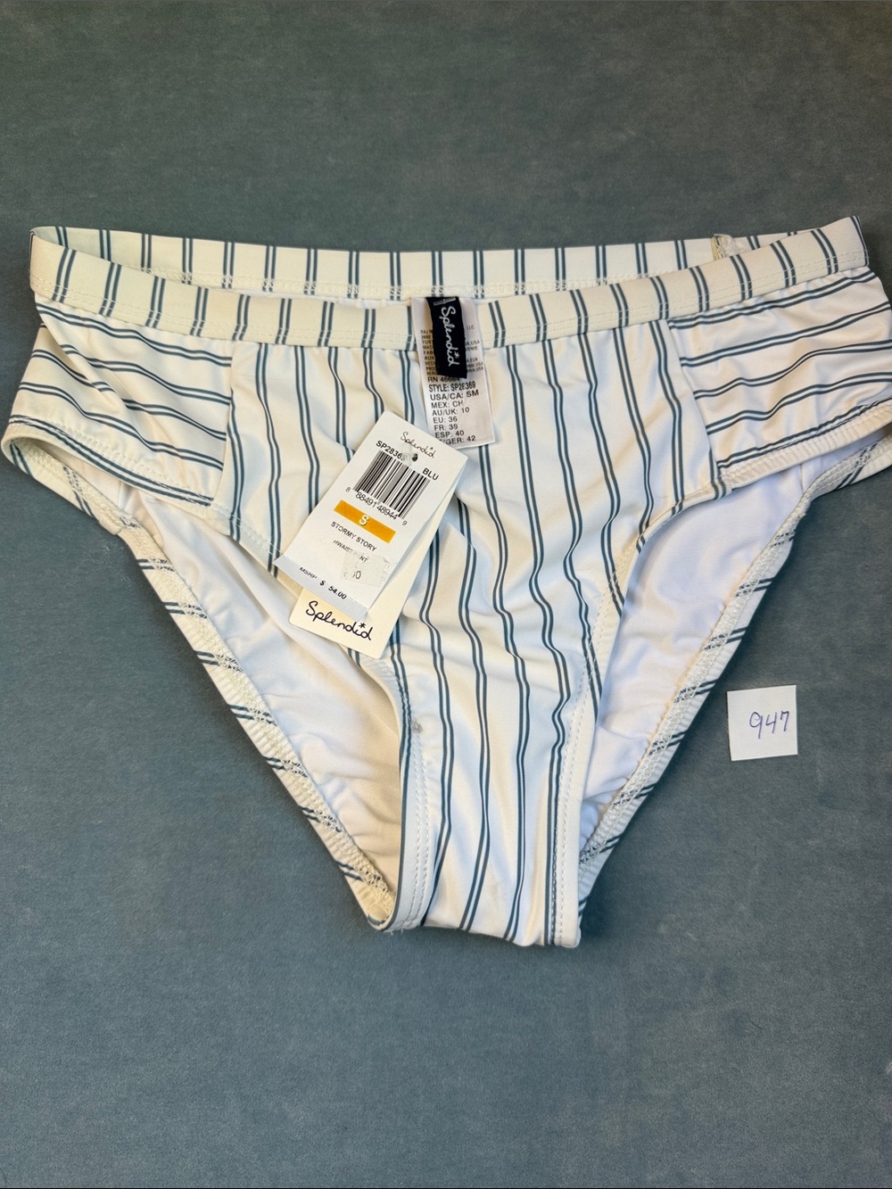 Splendid White Bikini Bottoms with Navy Pinstripes NWT Size S